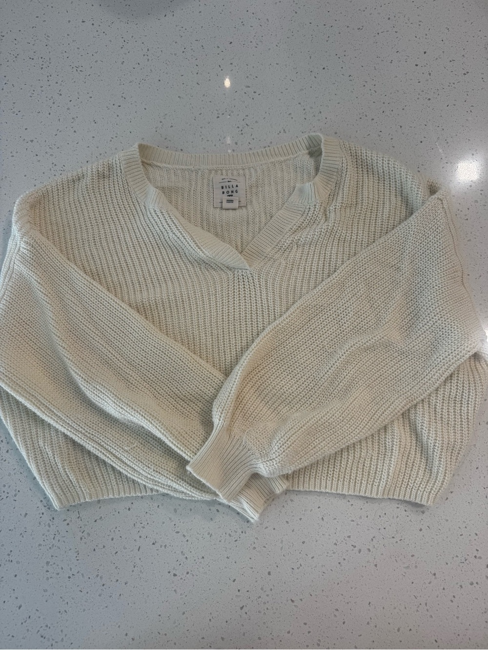 Billabong Light Cream V-Neck Chunky Knit Sweater